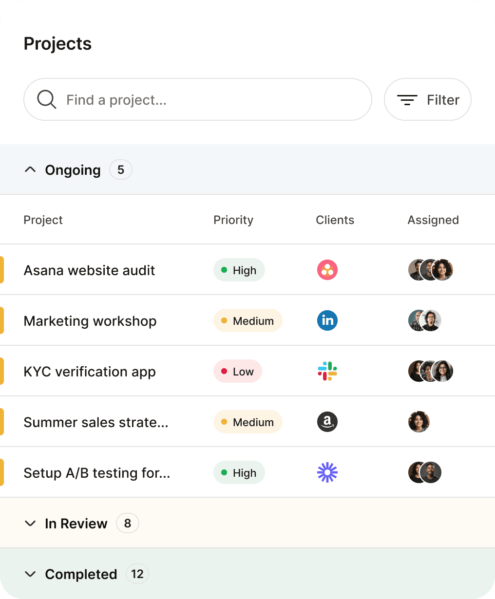 An image of CRM etaks's project ui